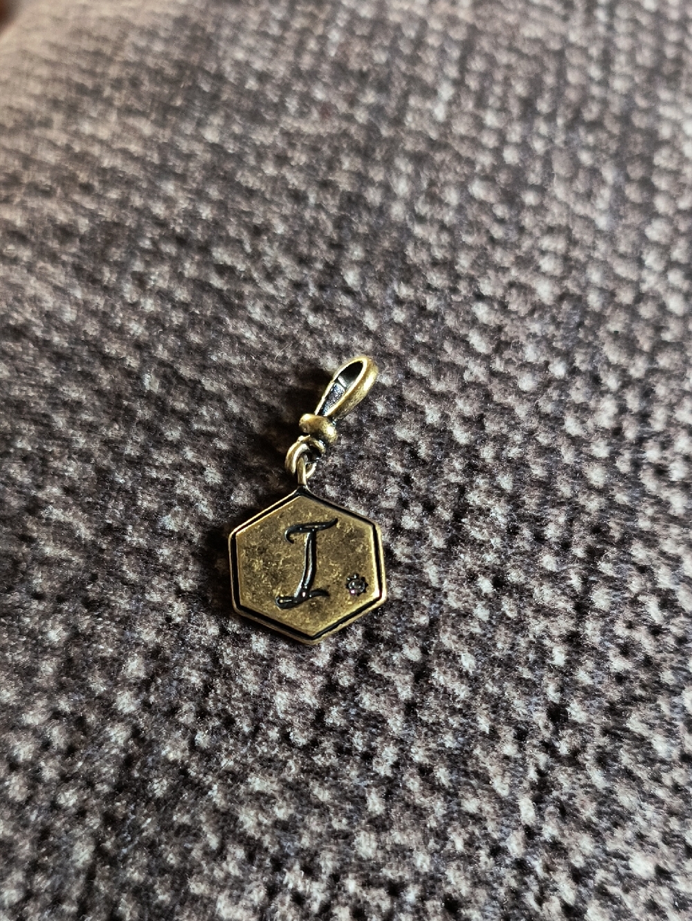 Hexagon Initial 'J' Gold Charm Pendant